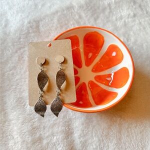 Silver Dangle Leaf Earrings Handmade